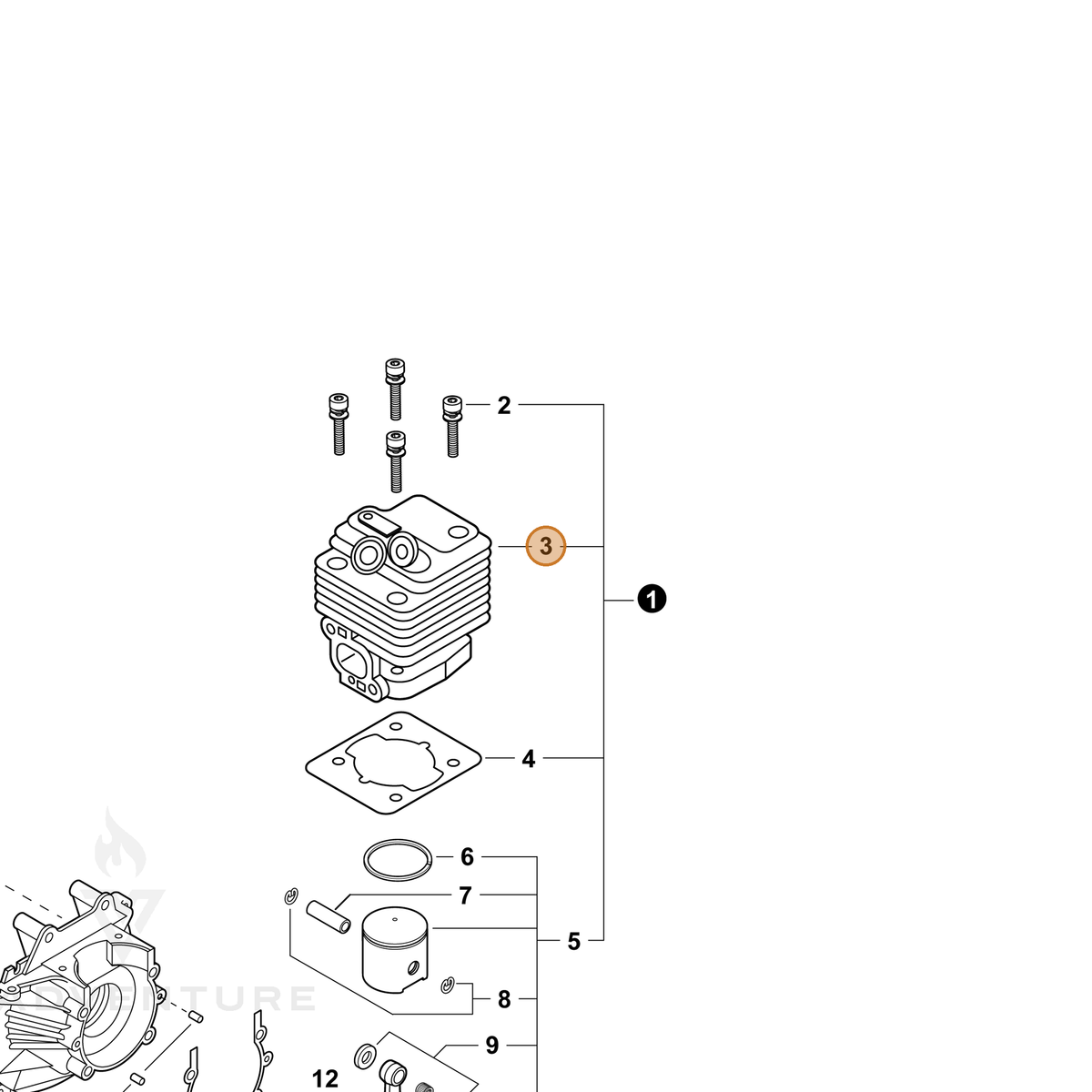ECHO part A130000870 — IPL diagram snippet (6x zoom, amber highlight)