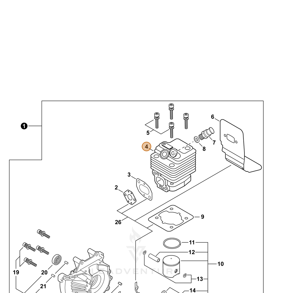 ECHO part A130000880 — IPL diagram snippet (6x zoom, amber highlight)