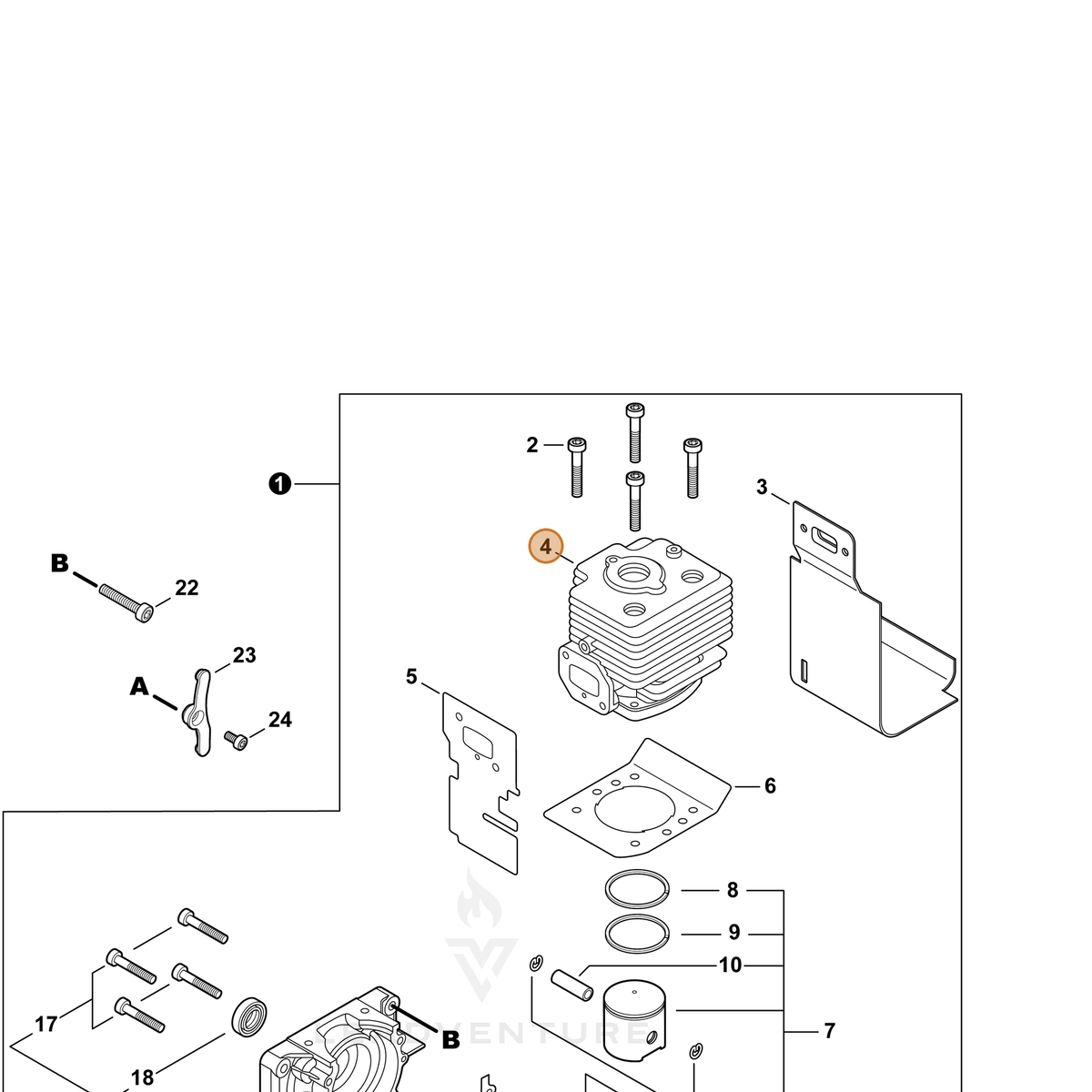 ECHO part A130001050 — IPL diagram snippet (6x zoom, amber highlight)