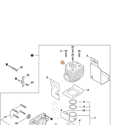 ECHO part A130001050 — IPL diagram snippet (6x zoom, amber highlight)