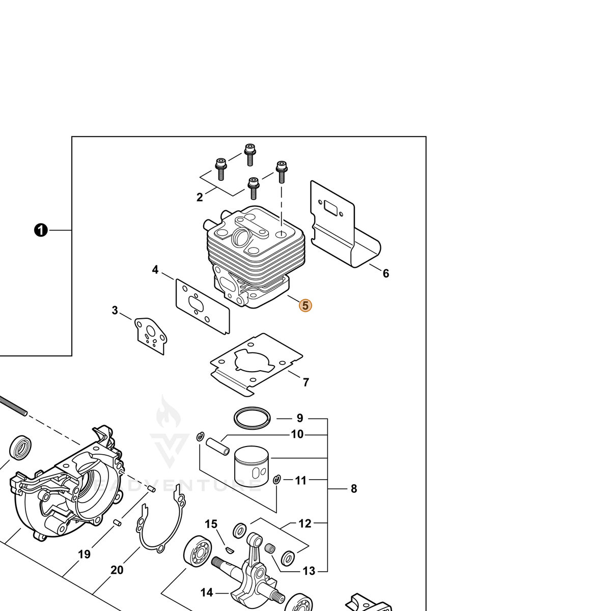 ECHO part A130001940 — IPL diagram snippet (6x zoom, amber highlight)