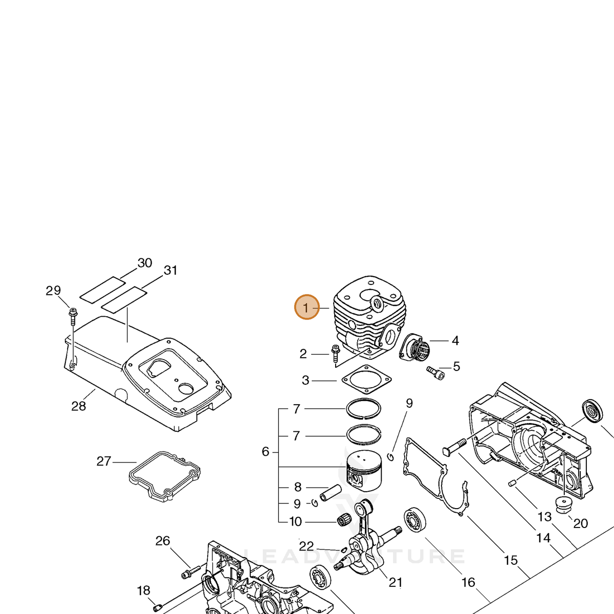 ECHO part A130002000 — IPL diagram snippet (6x zoom, amber highlight)