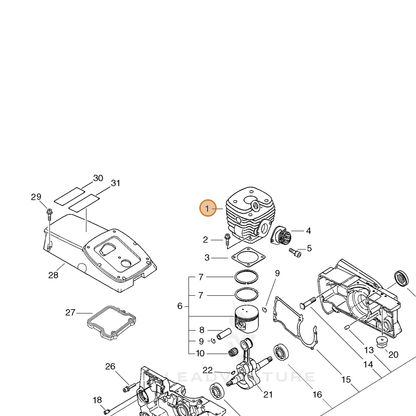 ECHO part A130002000 — IPL diagram snippet (6x zoom, amber highlight)