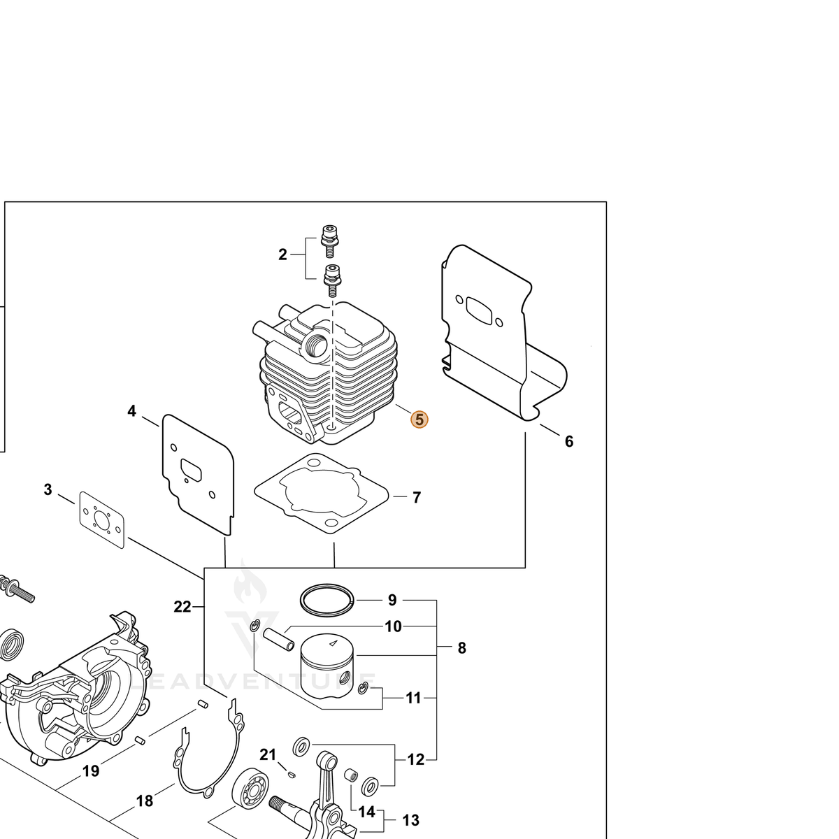ECHO part A130002100 — IPL diagram snippet (6x zoom, amber highlight)