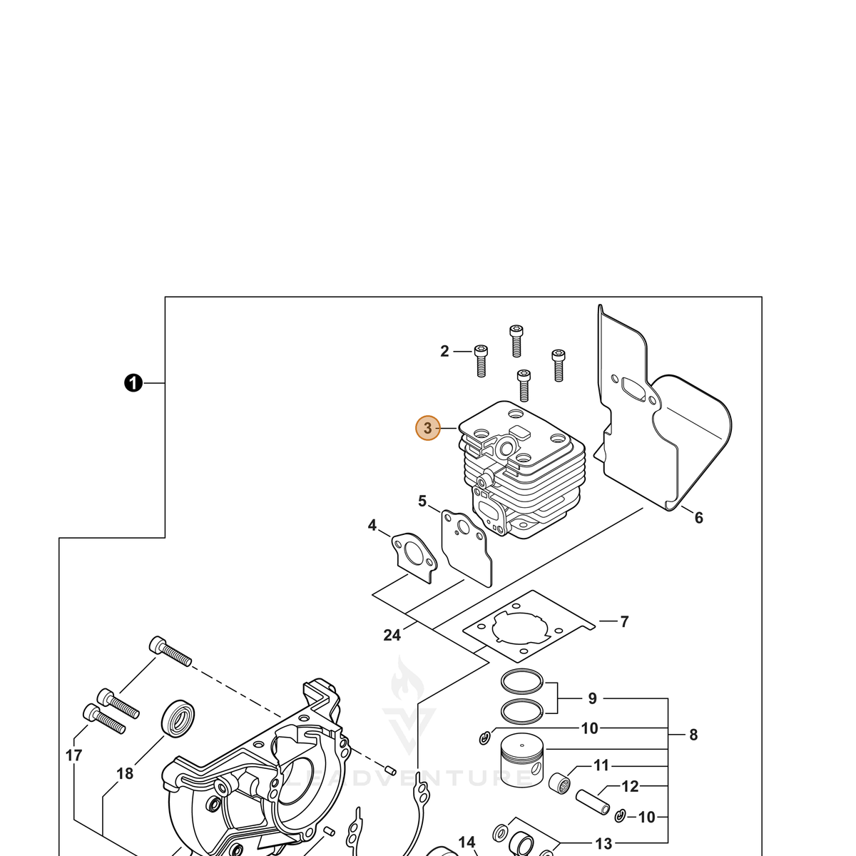 ECHO part A130002330 — IPL diagram snippet (6x zoom, amber highlight)