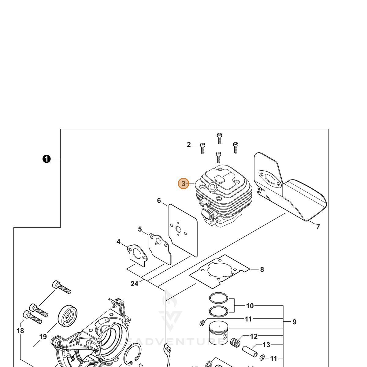 ECHO part A130002350 — IPL diagram snippet (6x zoom, amber highlight)
