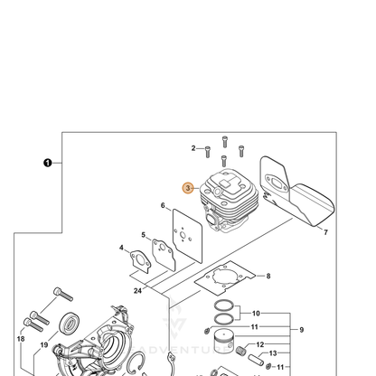 ECHO part A130002350 — IPL diagram snippet (6x zoom, amber highlight)