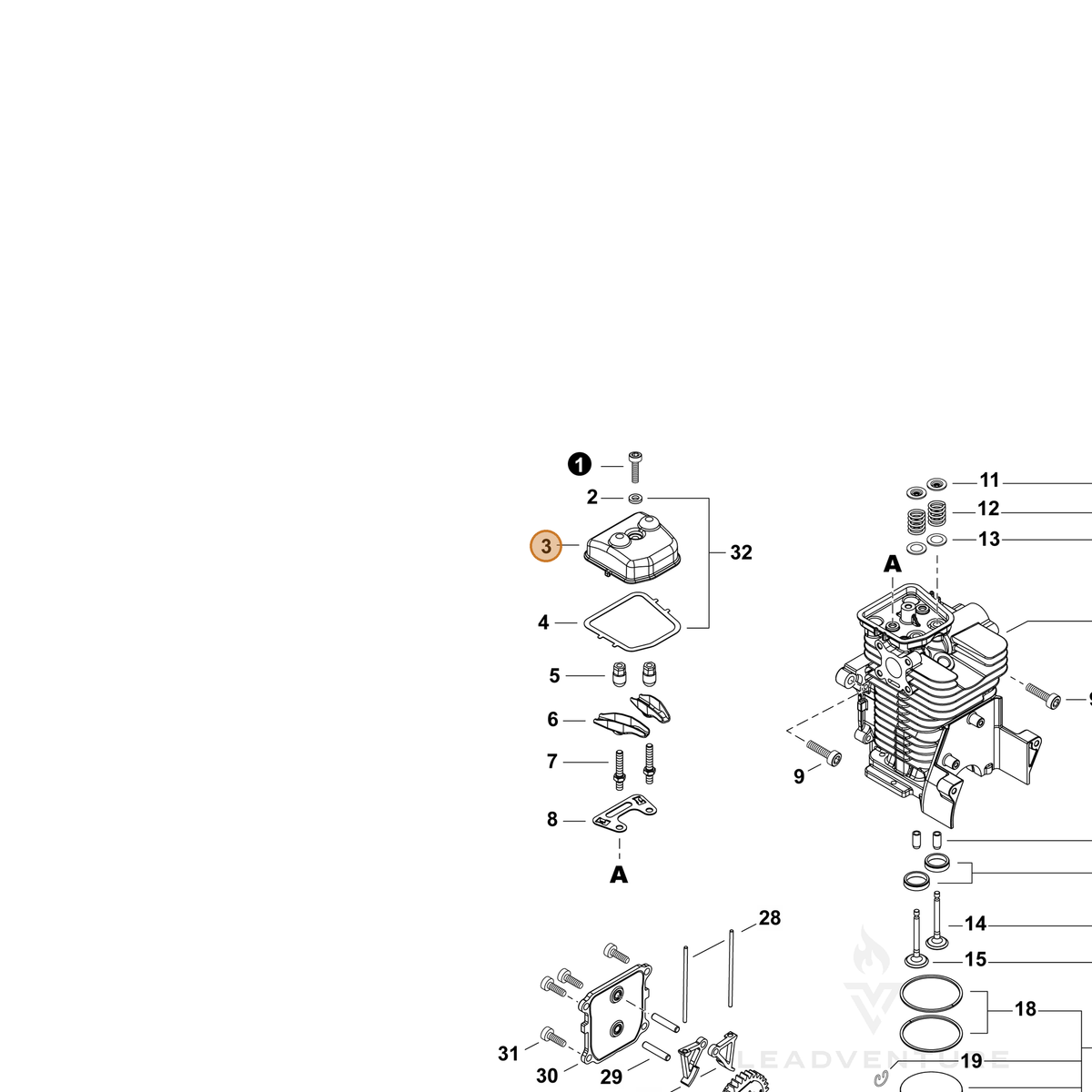 ECHO part A137000050 — IPL diagram snippet (6x zoom, amber highlight)