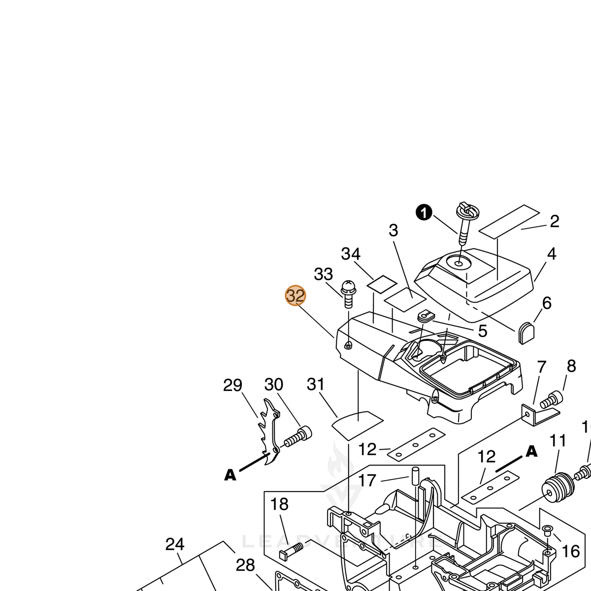 ECHO part A160000102 — IPL diagram snippet (6x zoom, amber highlight)