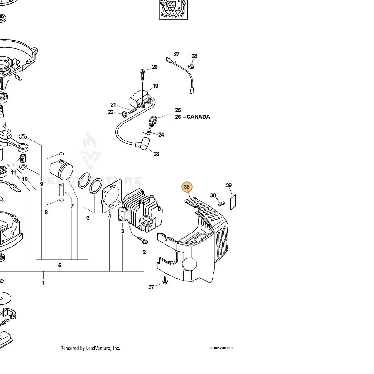 ECHO part A160000151 — IPL diagram snippet (6x zoom, amber highlight)