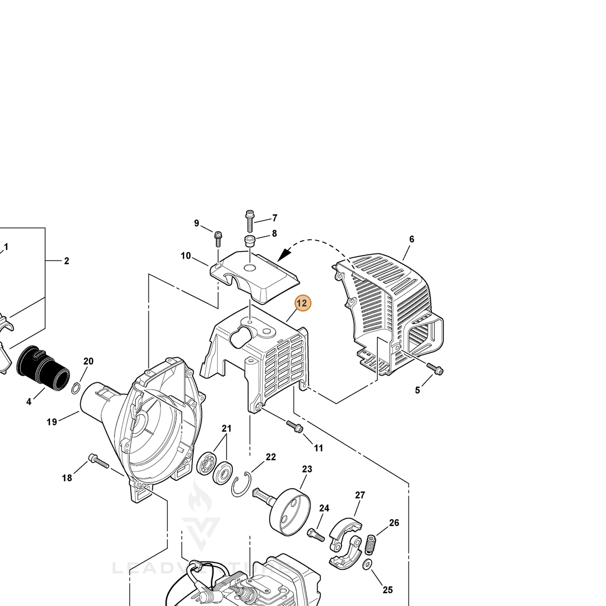 ECHO part A160000360 — IPL diagram snippet (6x zoom, amber highlight)