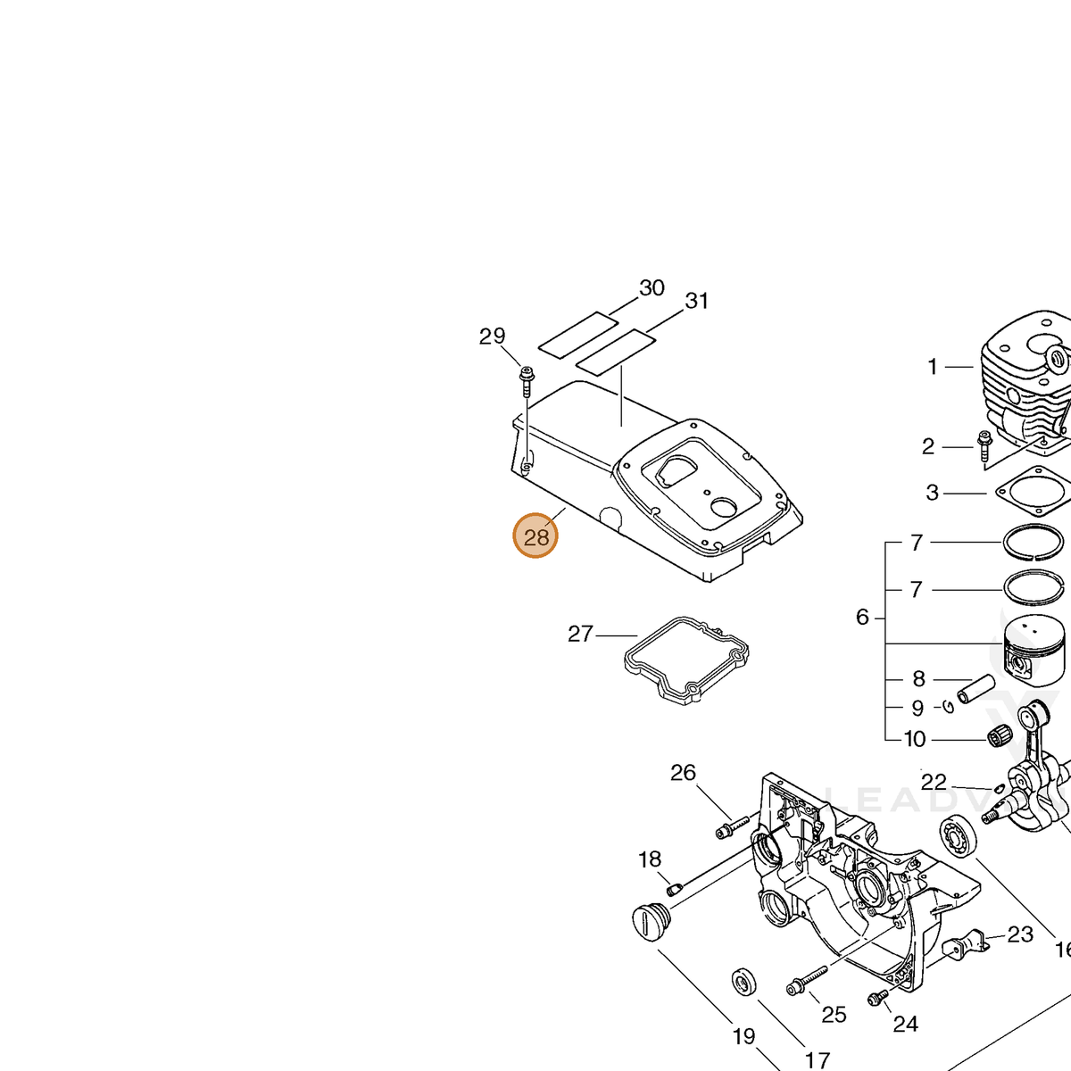 ECHO part A160000531 — IPL diagram snippet (6x zoom, amber highlight)