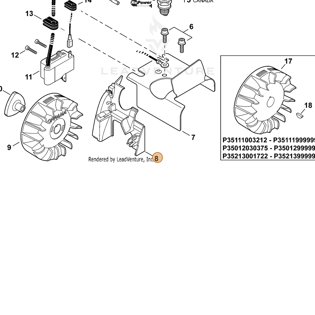 ECHO part A160000830 — IPL diagram snippet (6x zoom, amber highlight)