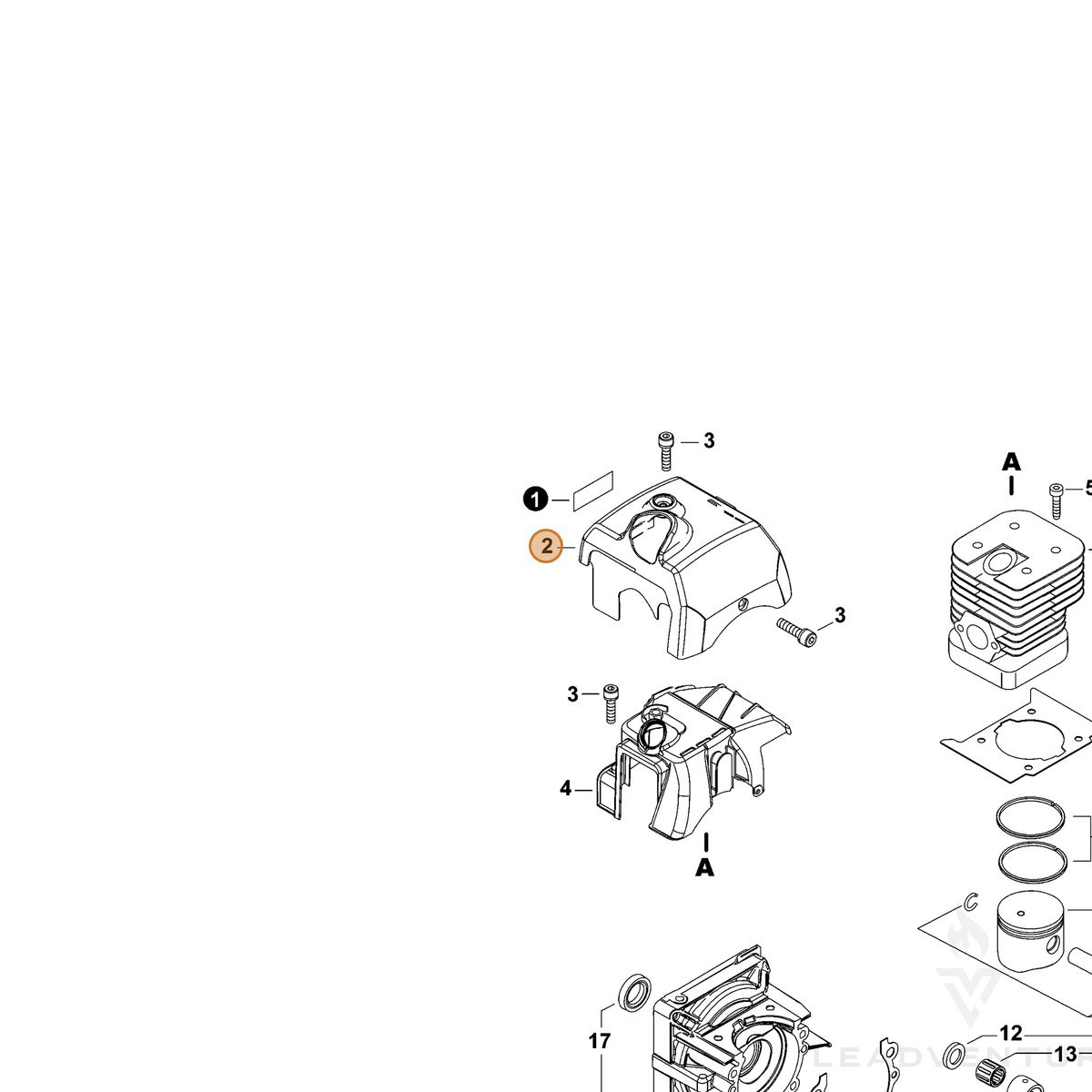 ECHO part A160002632 — IPL diagram snippet (6x zoom, amber highlight)