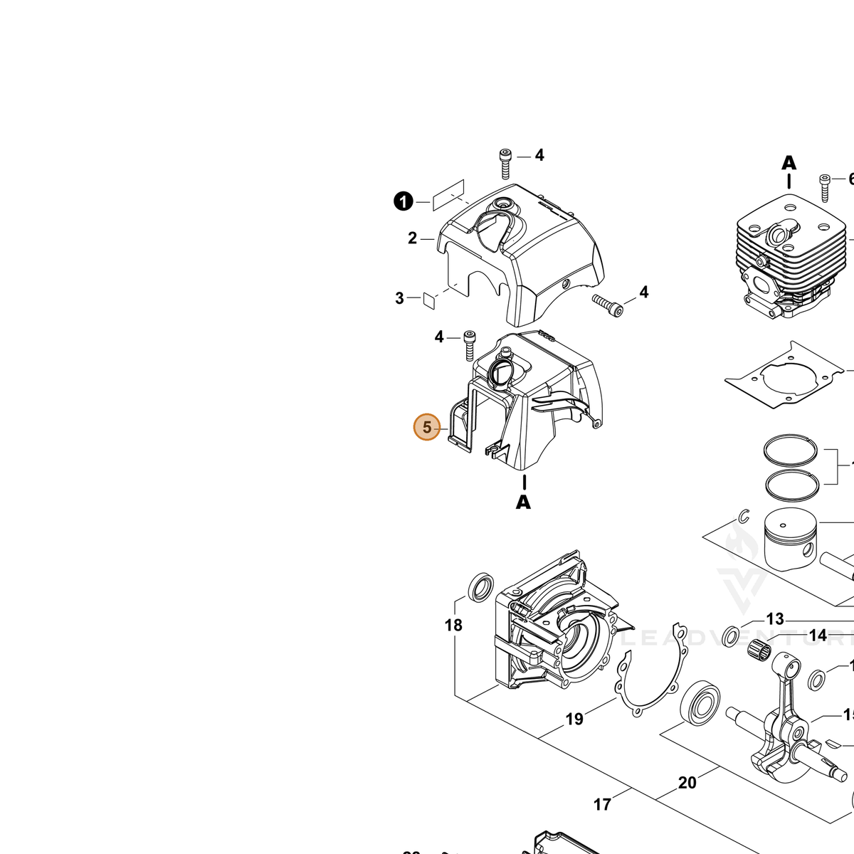 ECHO part A160002930 — IPL diagram snippet (6x zoom, amber highlight)