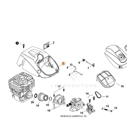 ECHO part A160003180 — IPL diagram snippet (6x zoom, amber highlight)
