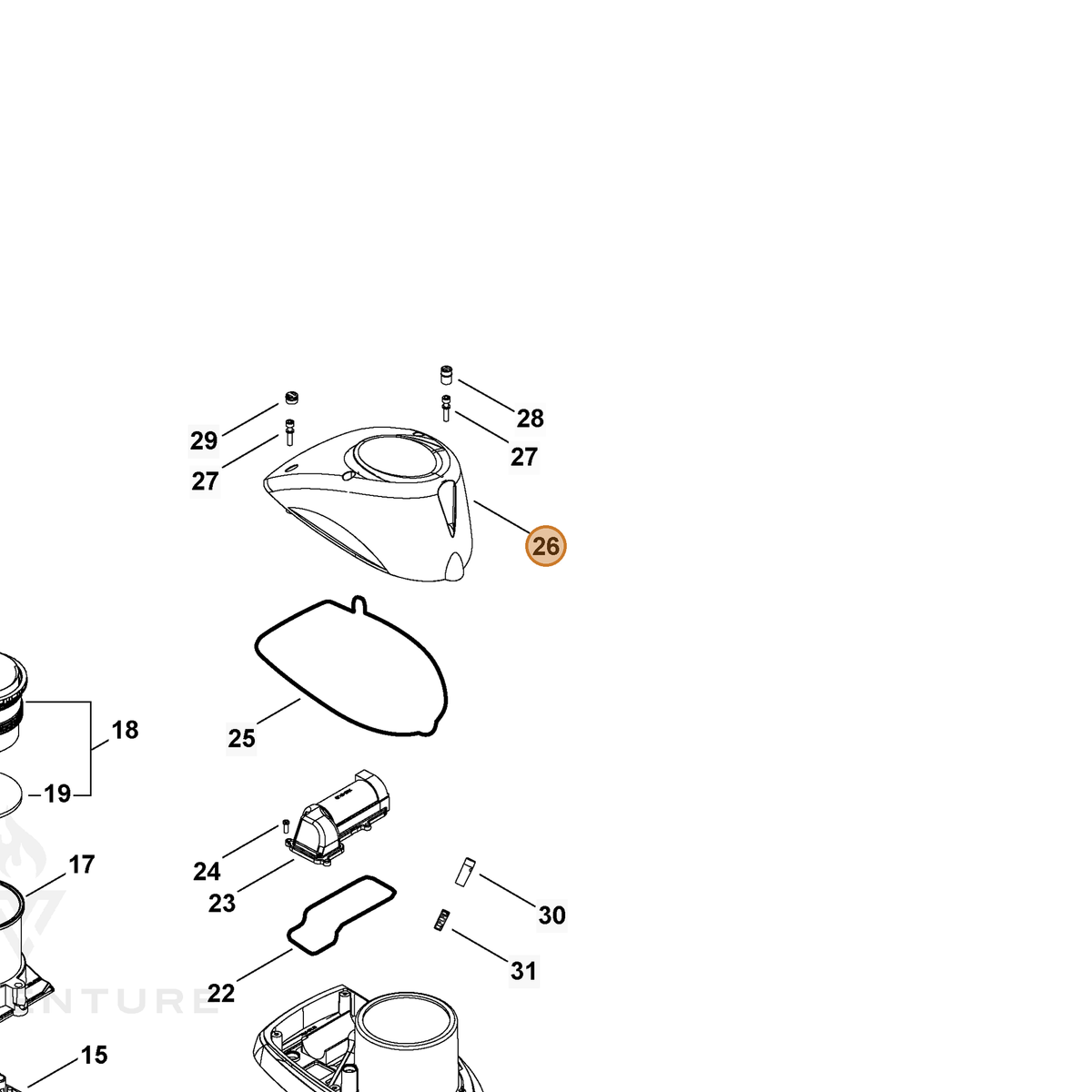 ECHO part A160003590 — IPL diagram snippet (6x zoom, amber highlight)