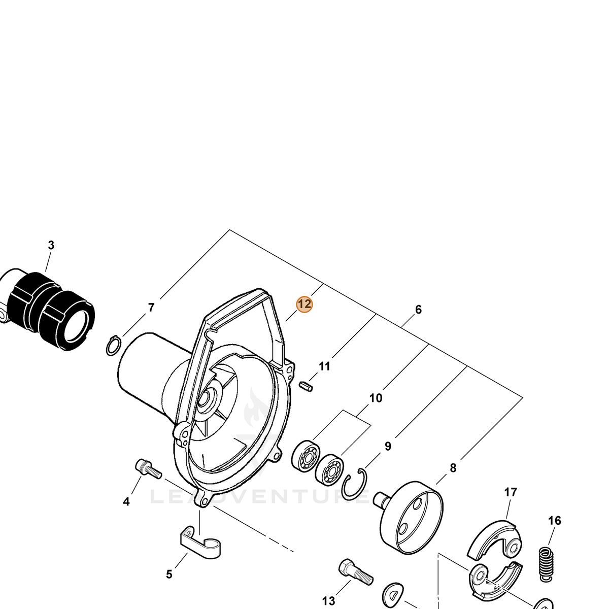 ECHO part A172000030 — IPL diagram snippet (6x zoom, amber highlight)