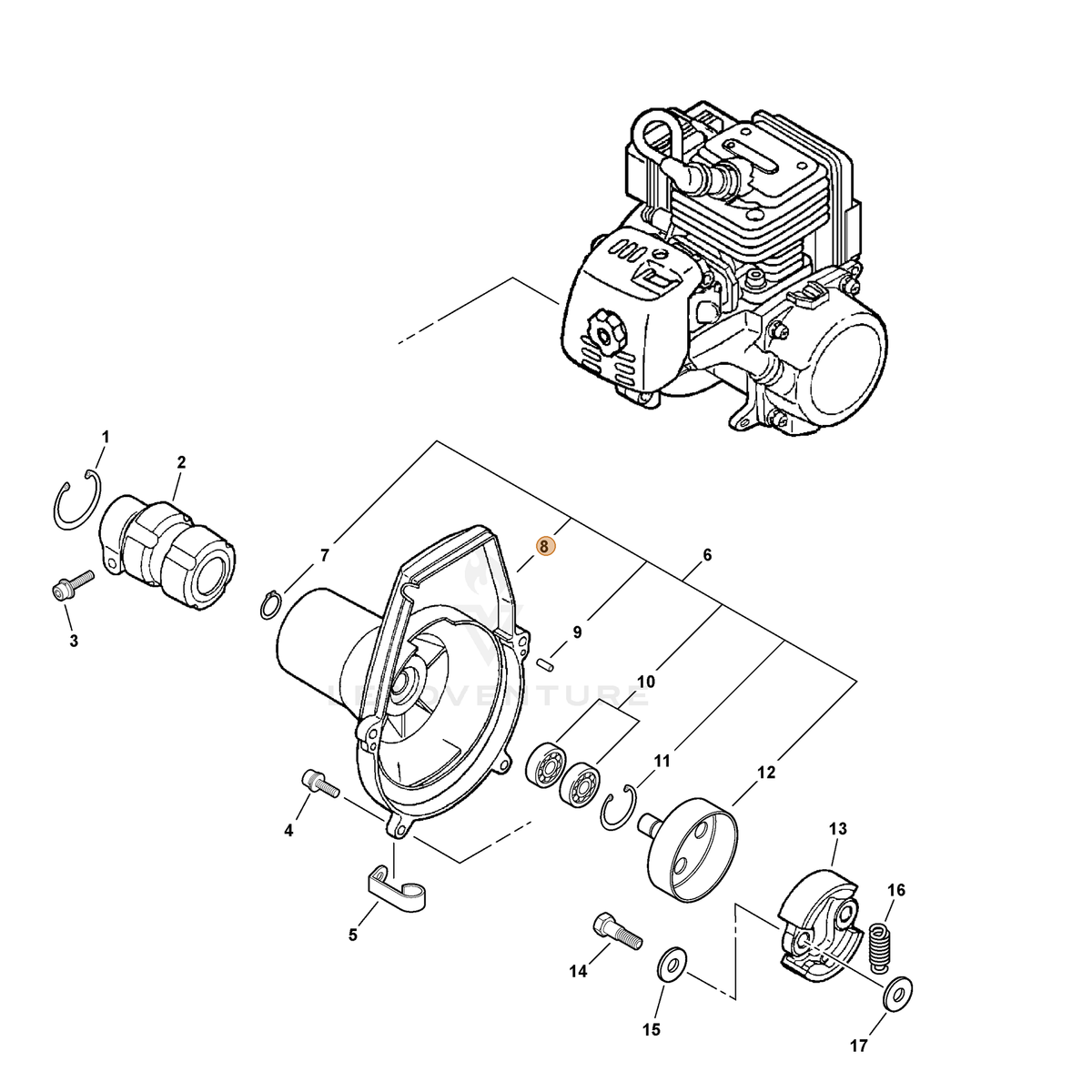 ECHO part A172000050 — IPL diagram snippet (6x zoom, amber highlight)