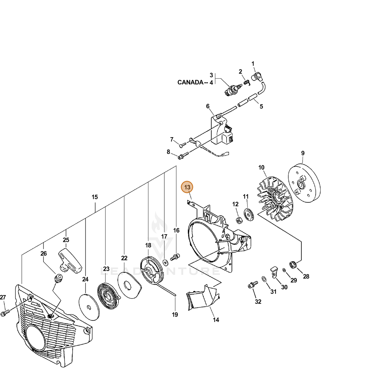 ECHO part A172000850 — IPL diagram snippet (6x zoom, amber highlight)