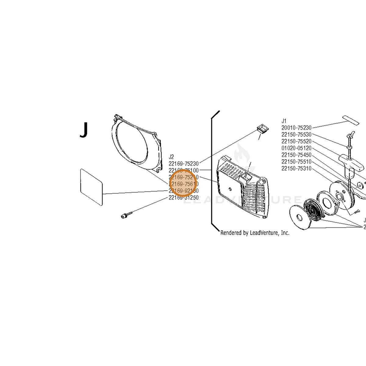 Echo part A172001480 — IPL diagram snippet (6x zoom, amber highlight)