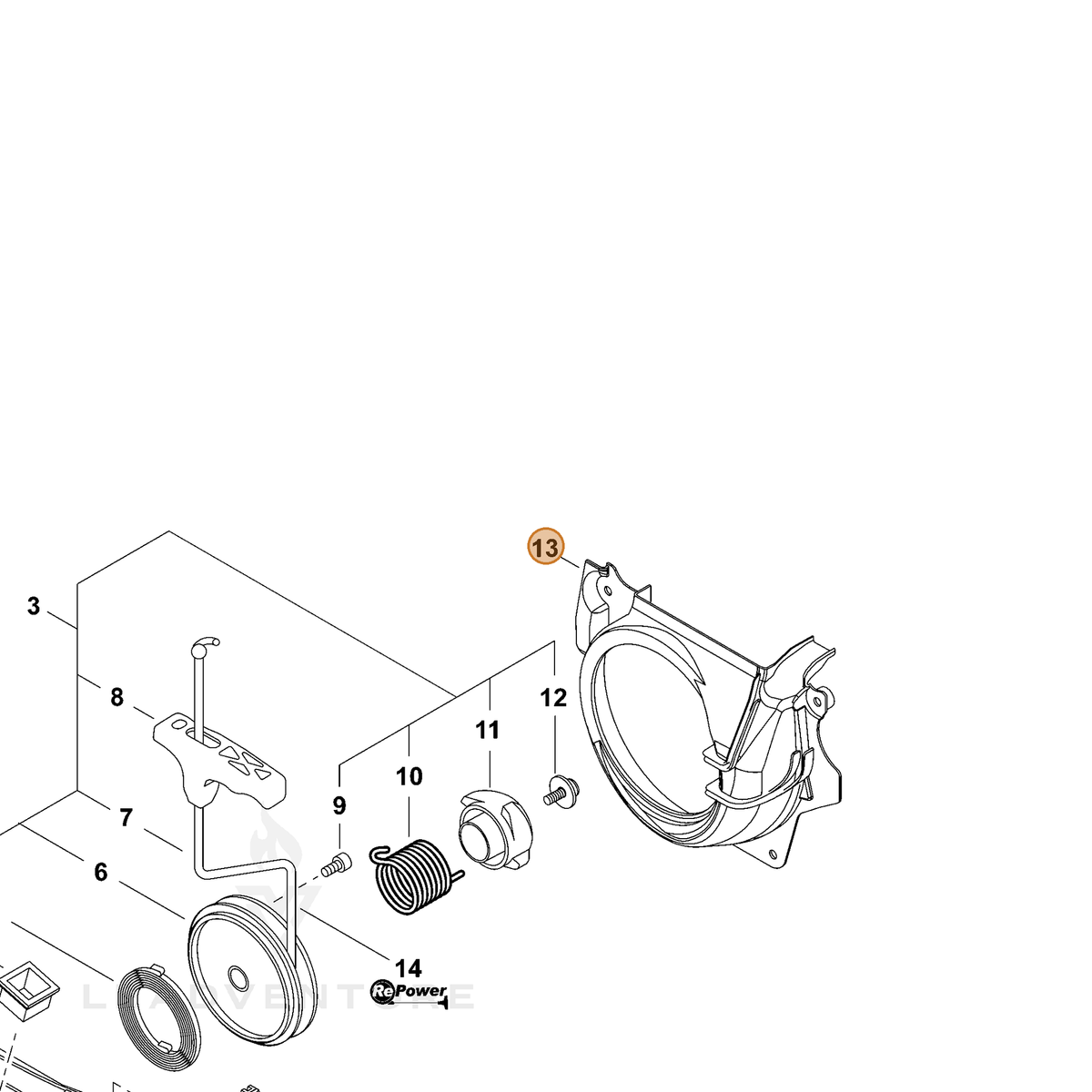 ECHO part A172001870 — IPL diagram snippet (6x zoom, amber highlight)