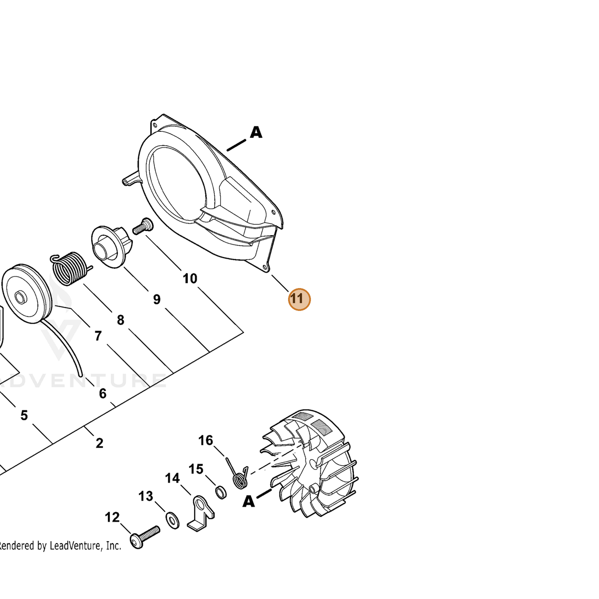 ECHO part A172002090 — IPL diagram snippet (6x zoom, amber highlight)