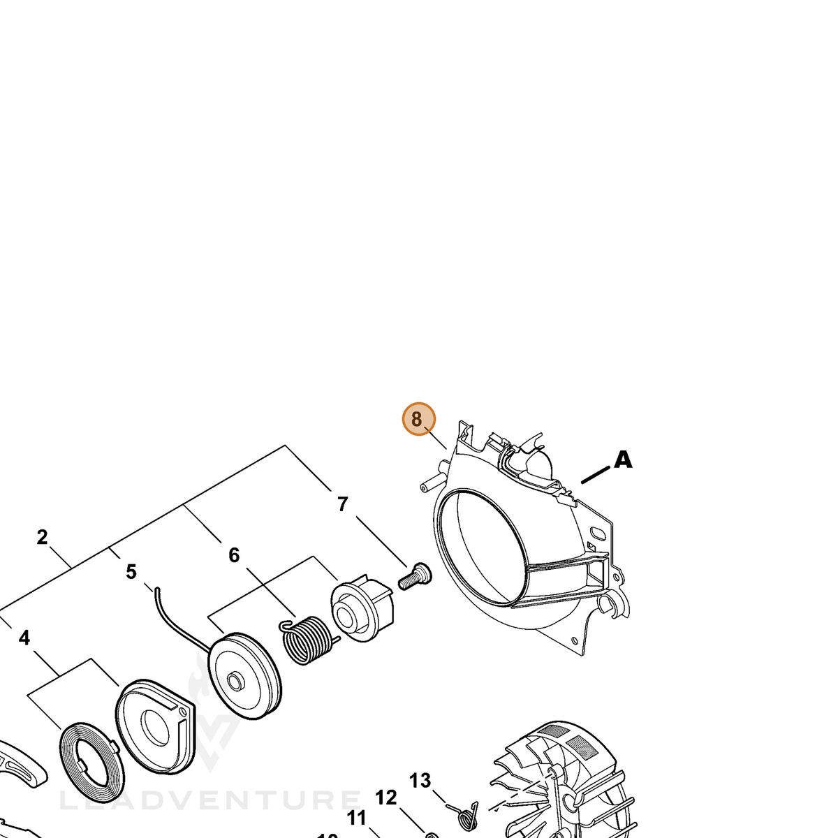 ECHO part A172002181 — IPL diagram snippet (6x zoom, amber highlight)