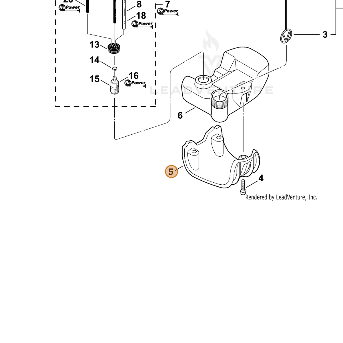 ECHO part A175000040 — IPL diagram snippet (6x zoom, amber highlight)