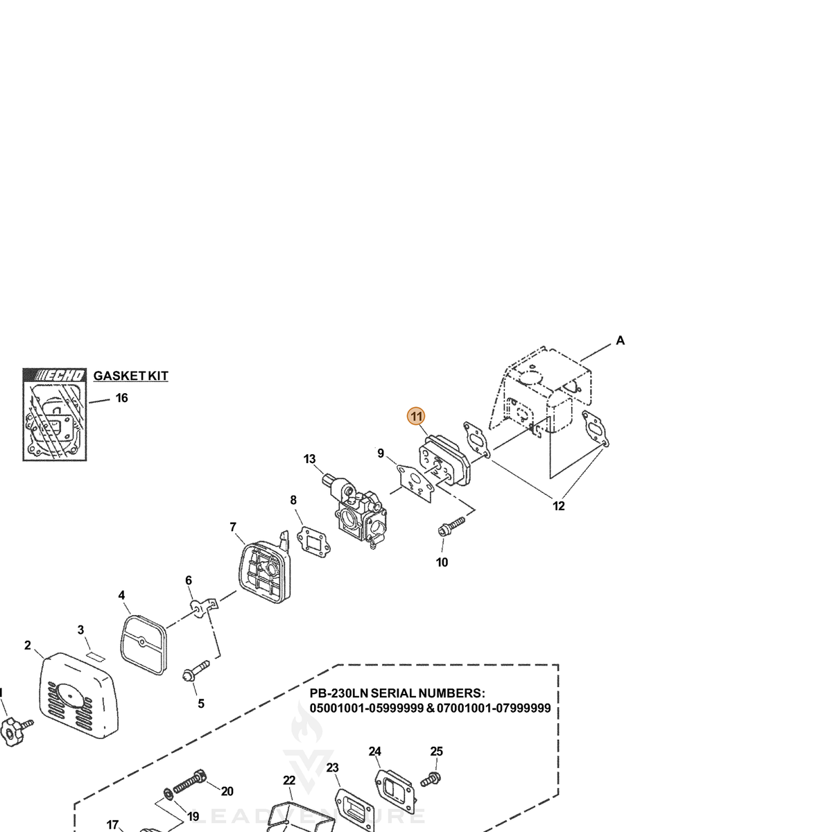ECHO part A200000021 — IPL diagram snippet (6x zoom, amber highlight)