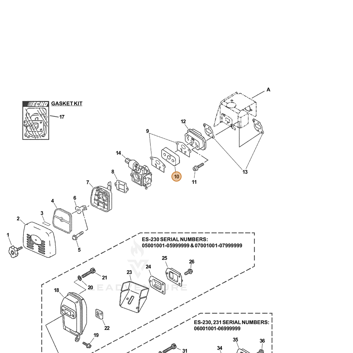 ECHO part A200000030 — IPL diagram snippet (6x zoom, amber highlight)