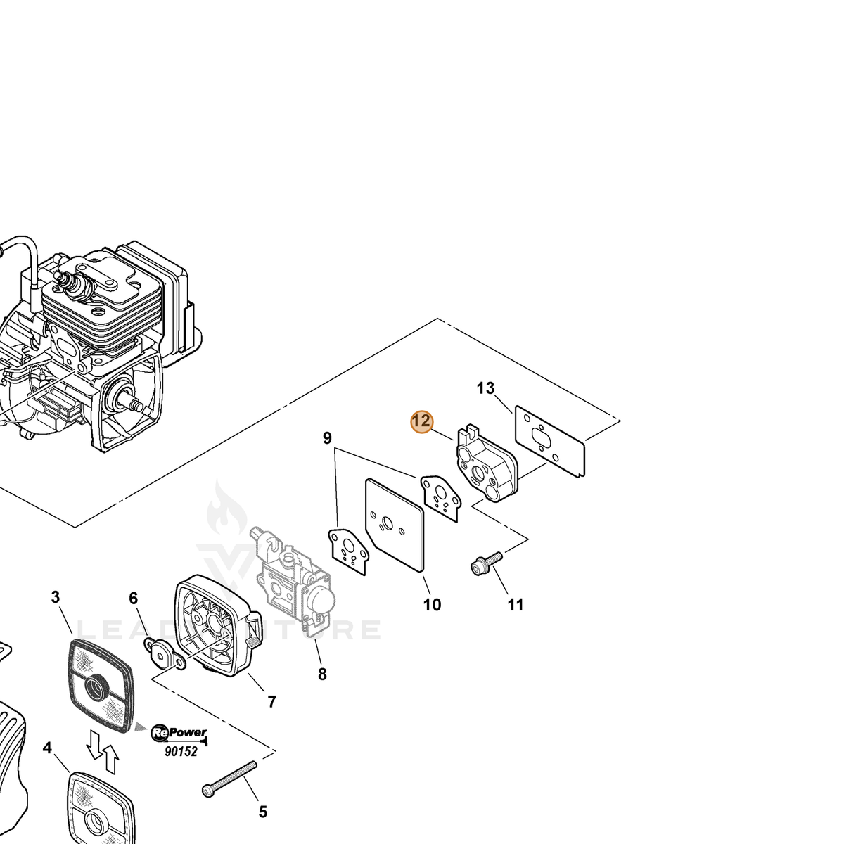 ECHO part A200000200 — IPL diagram snippet (6x zoom, amber highlight)