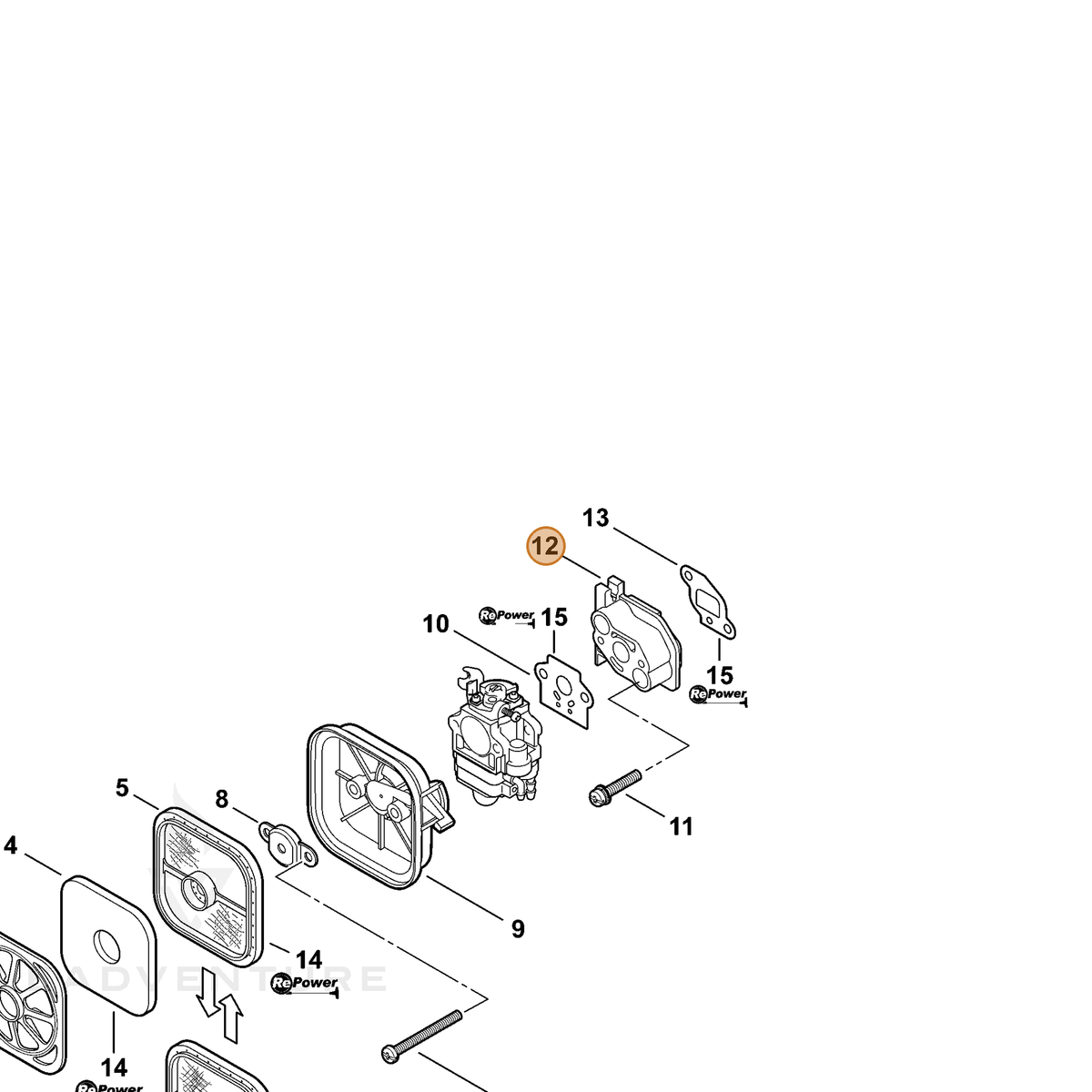 ECHO part A200000270 — IPL diagram snippet (6x zoom, amber highlight)