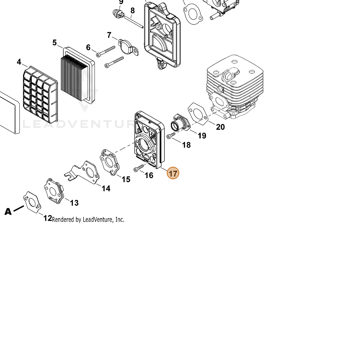 ECHO part A200000990 — IPL diagram snippet (6x zoom, amber highlight)