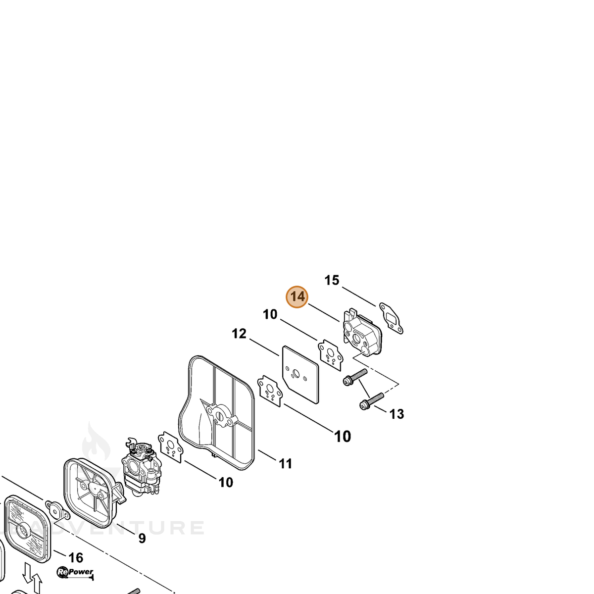 ECHO part A200001000 — IPL diagram snippet (6x zoom, amber highlight)