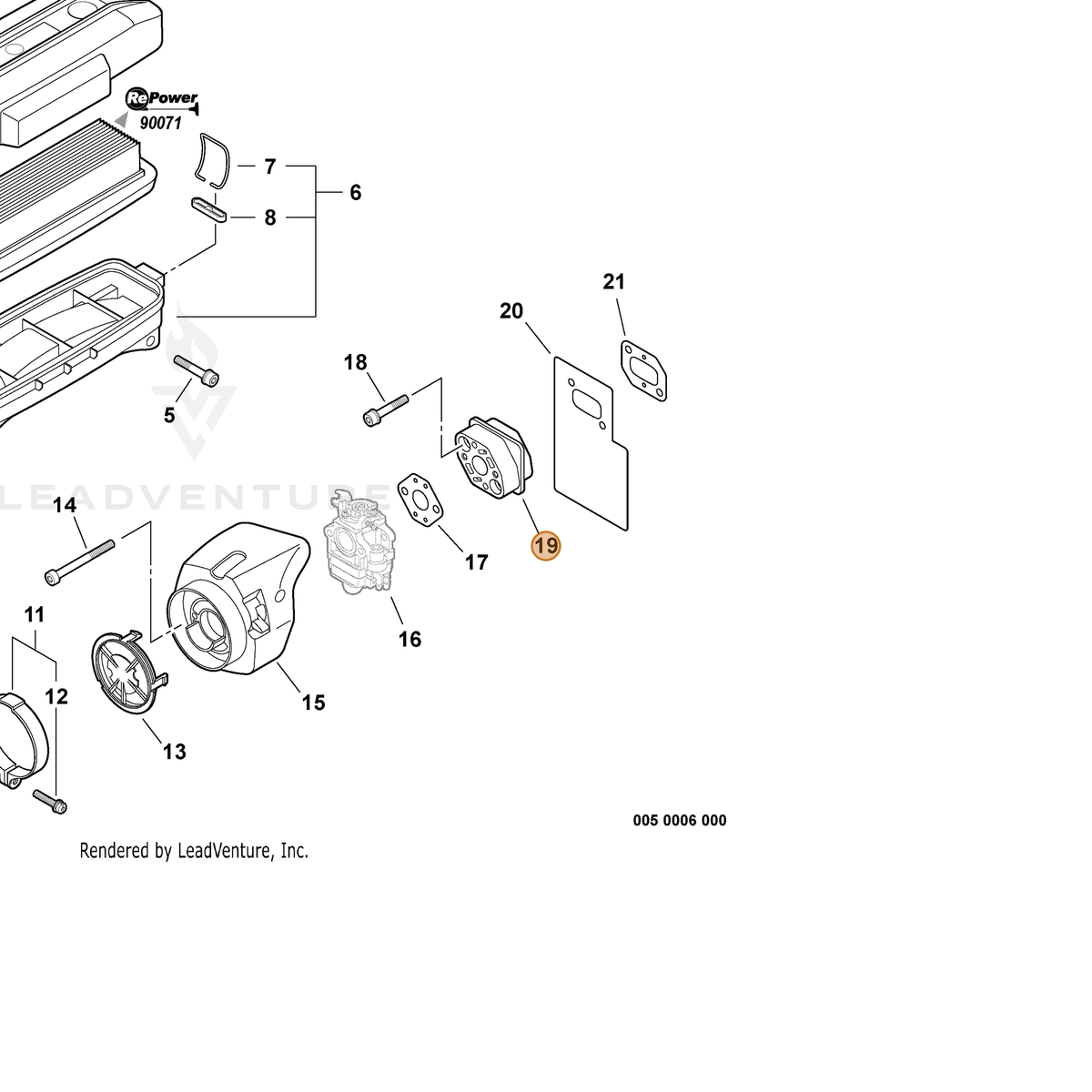 ECHO part A200001010 — IPL diagram snippet (6x zoom, amber highlight)