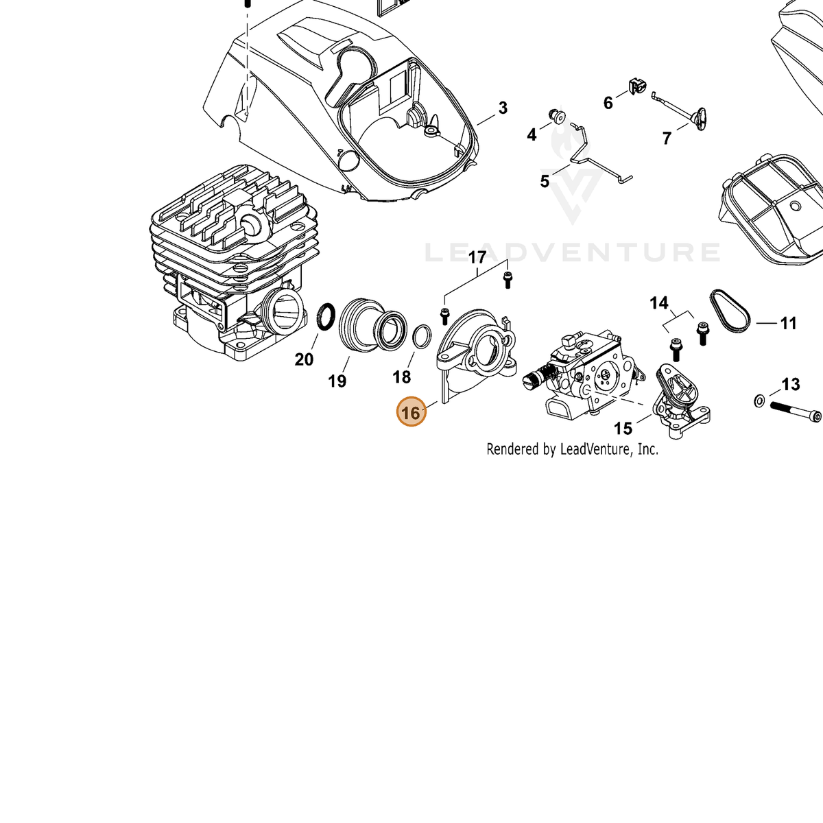 ECHO part A200001050 — IPL diagram snippet (6x zoom, amber highlight)