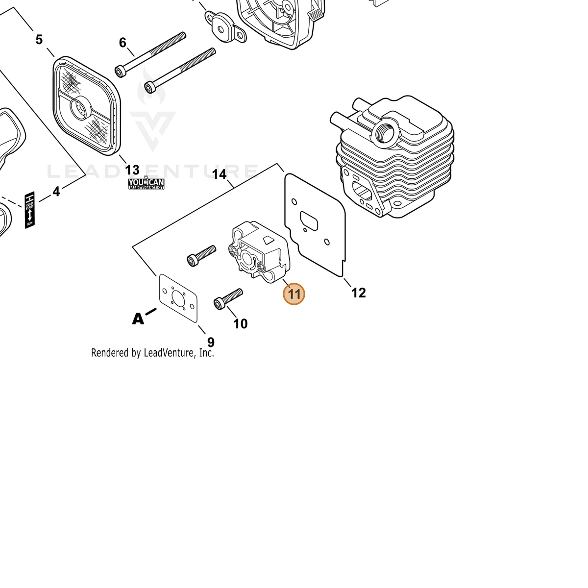ECHO part A200001120 — IPL diagram snippet (6x zoom, amber highlight)