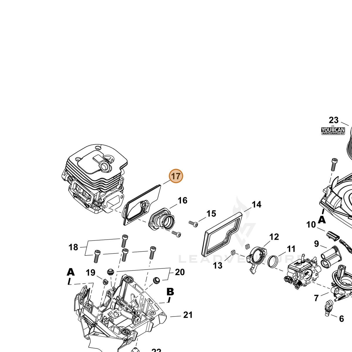 ECHO part A200001281 — IPL diagram snippet (6x zoom, amber highlight)