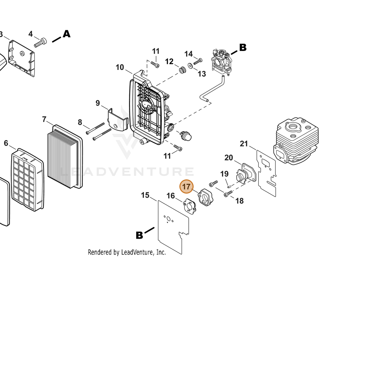 ECHO part A201000010 — IPL diagram snippet (6x zoom, amber highlight)