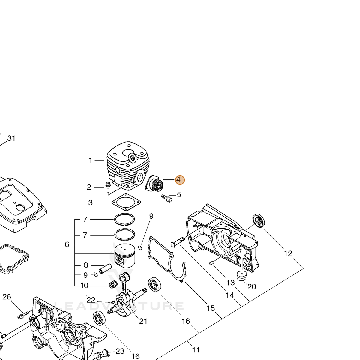 ECHO part A202000040 — IPL diagram snippet (6x zoom, amber highlight)