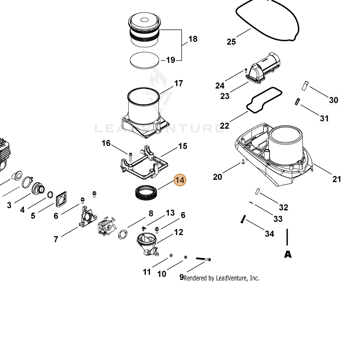 ECHO part A203000060 — IPL diagram snippet (6x zoom, amber highlight)