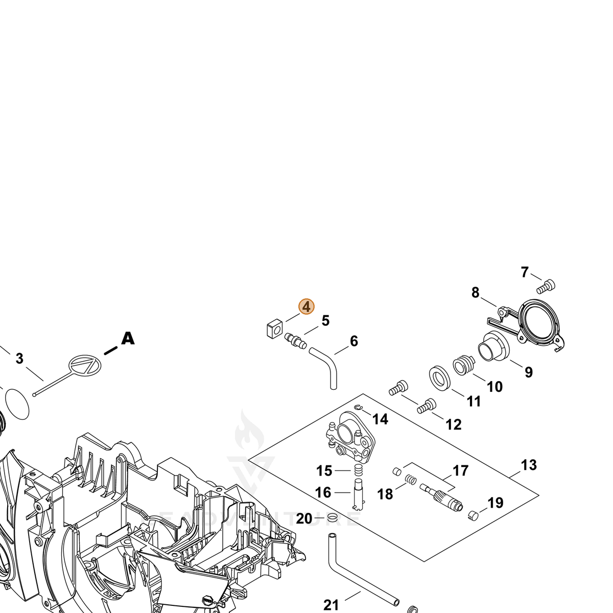 ECHO part A203000090 — IPL diagram snippet (6x zoom, amber highlight)