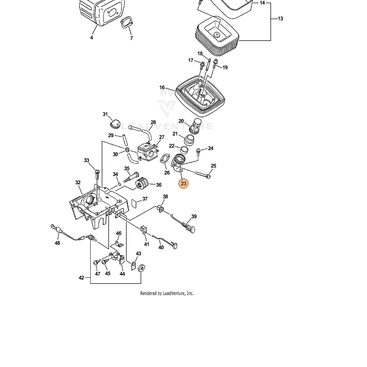 ECHO part A204000030 — IPL diagram snippet (6x zoom, amber highlight)