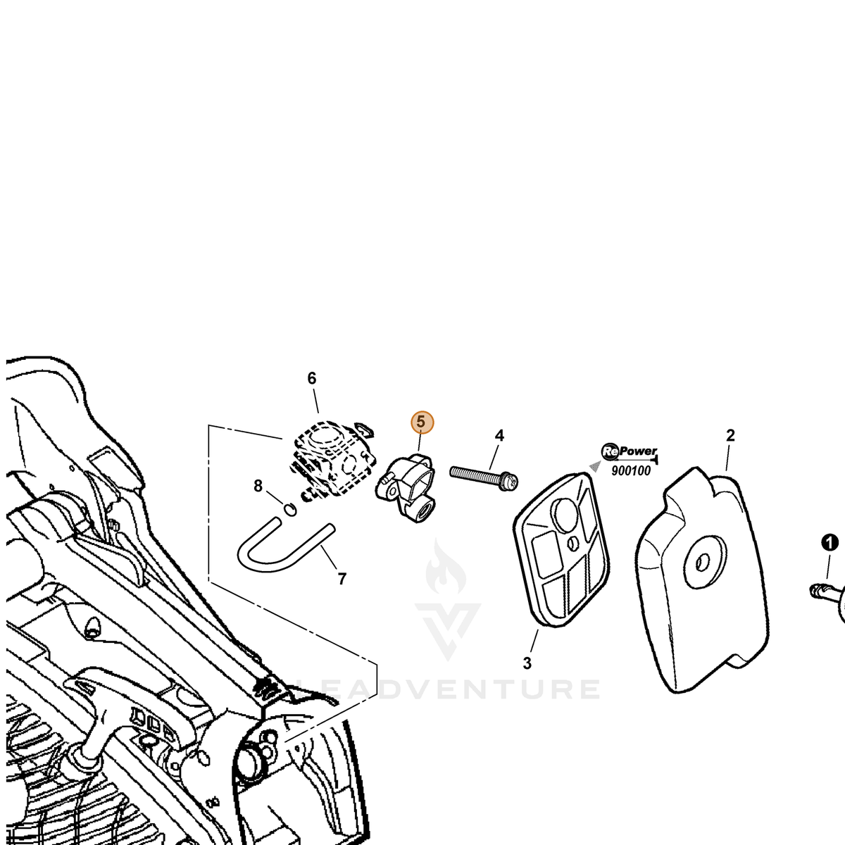 ECHO part A204000072 — IPL diagram snippet (6x zoom, amber highlight)