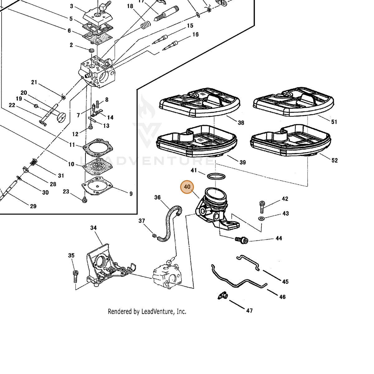Echo part A204000150 — IPL diagram snippet (6x zoom, amber highlight)