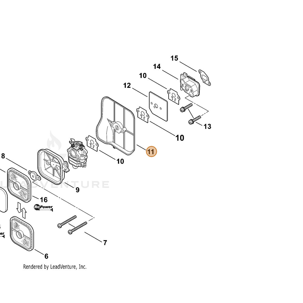 ECHO part A209000850 — IPL diagram snippet (6x zoom, amber highlight)