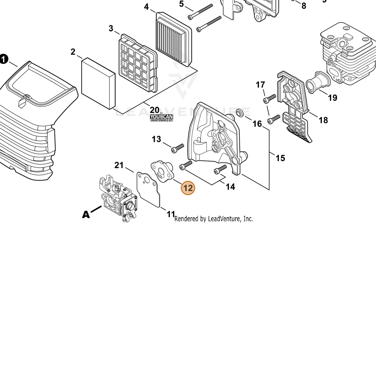 ECHO part A209001000 — IPL diagram snippet (6x zoom, amber highlight)