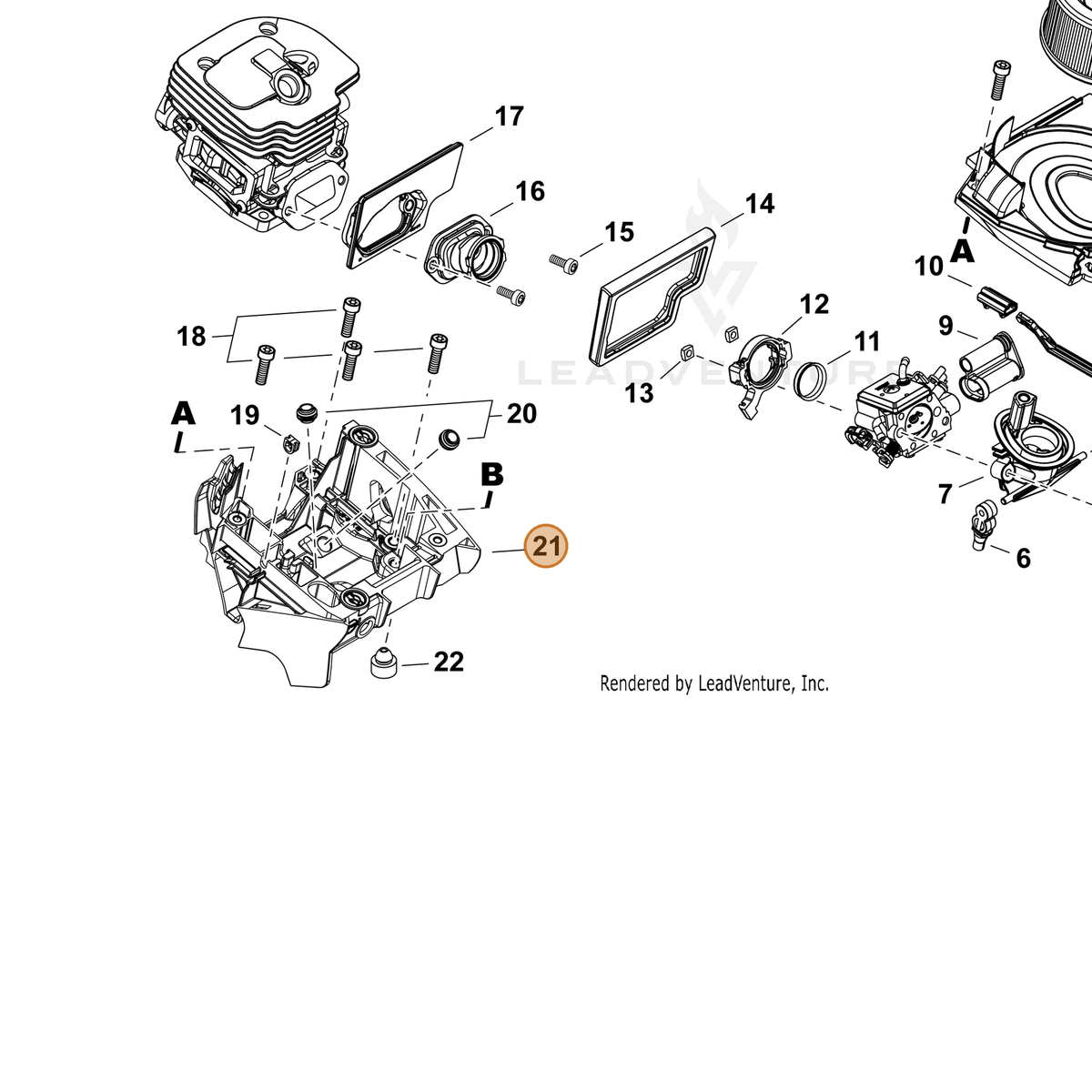 ECHO part A220000090 — IPL diagram snippet (6x zoom, amber highlight)