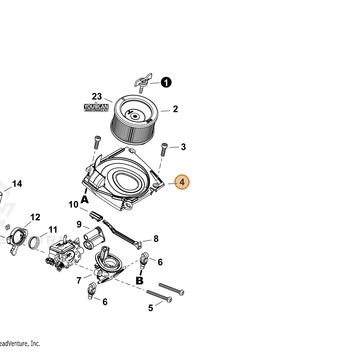 ECHO part A222000000 — IPL diagram snippet (6x zoom, amber highlight)